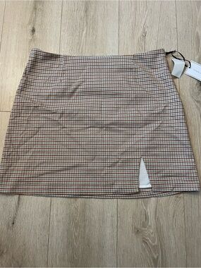 NWT Nordstrom Checked Mini Skirt with Front Slit - Orange/White